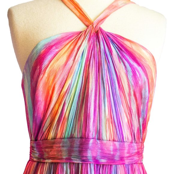 J. Crew Dresses & Skirts - NEW silk halter long maxi dress painted rainbow pink 12 wedding party prom beach